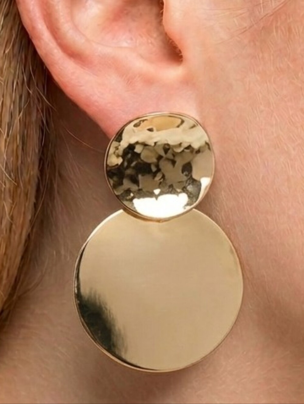 NEW Gold Double Circle Geometric Drop Earrings Contemporary Maximalism Formal
